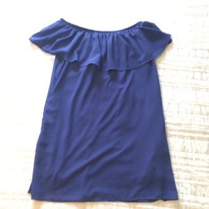 Speechless Blue Chiffon Off the Shoulder Dress